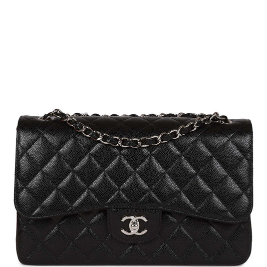 Chanel Black Quilted Caviar Jumbo Classic Double Flap Bag Gold Hardware