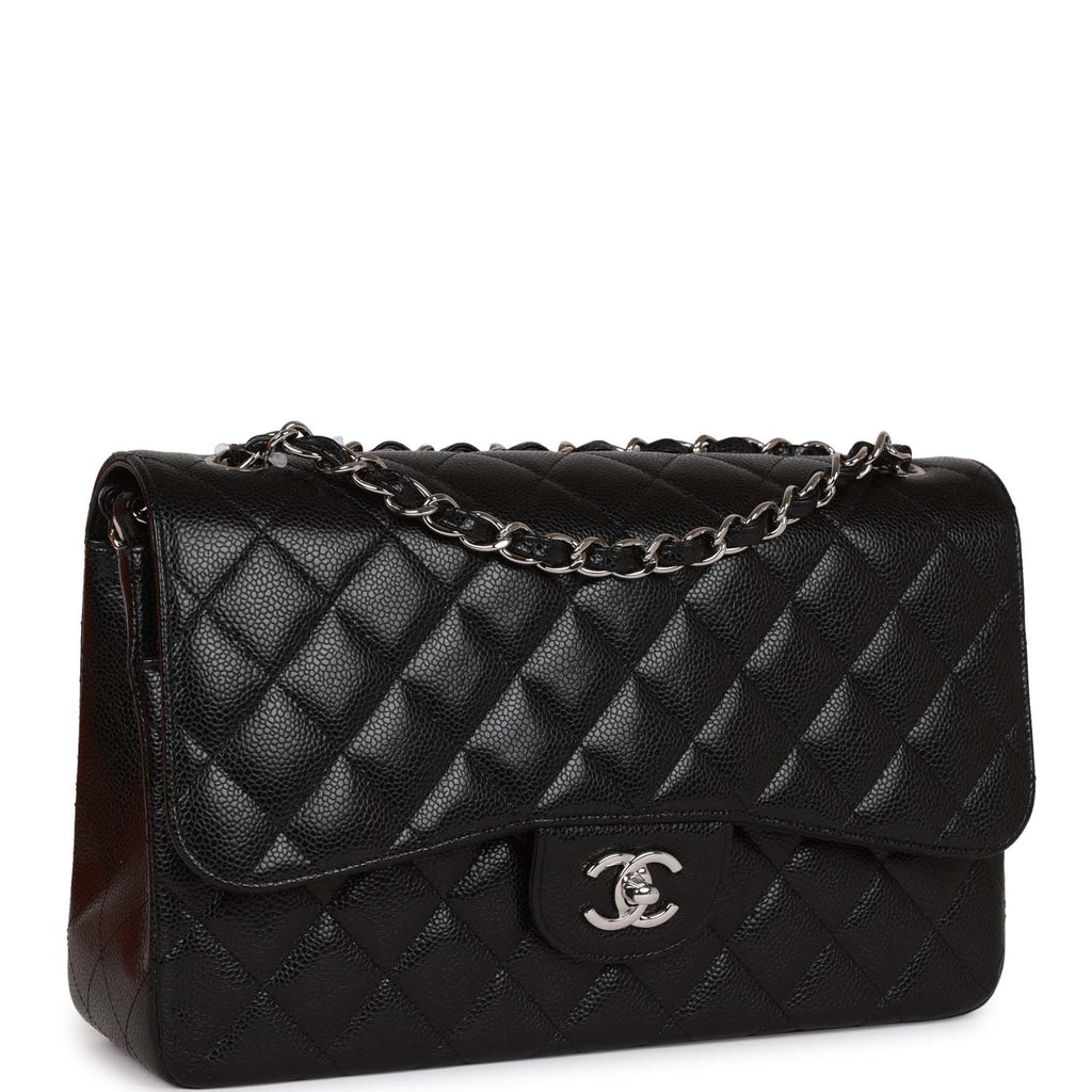 Chanel Black Quilted Caviar Jumbo Classic Double Flap Bag Gold Hardware