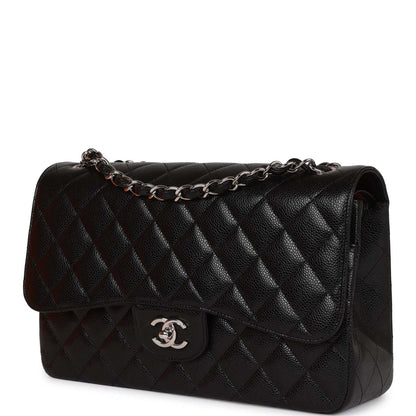 Chanel Black Quilted Caviar Jumbo Classic Double Flap Bag Gold Hardware