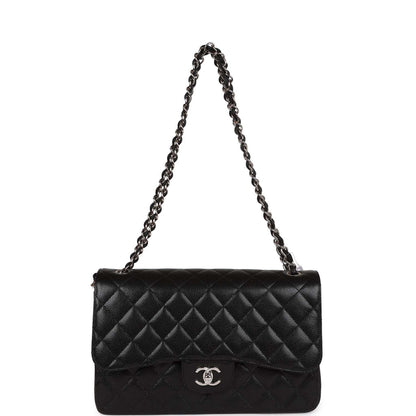 Chanel Black Quilted Caviar Jumbo Classic Double Flap Bag Gold Hardware