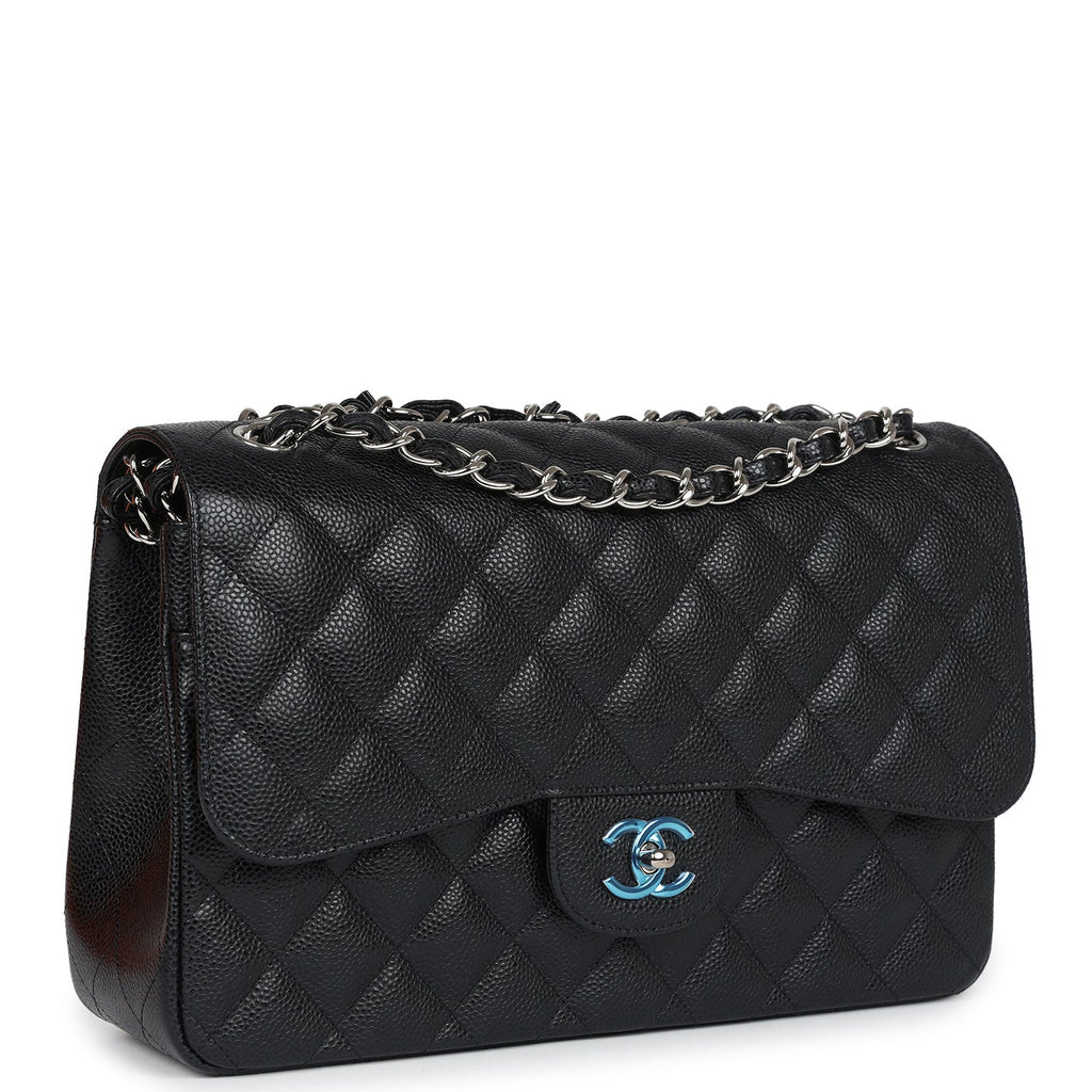 Chanel Jumbo Classic Double Flap Bag Black Caviar Silver Hardware