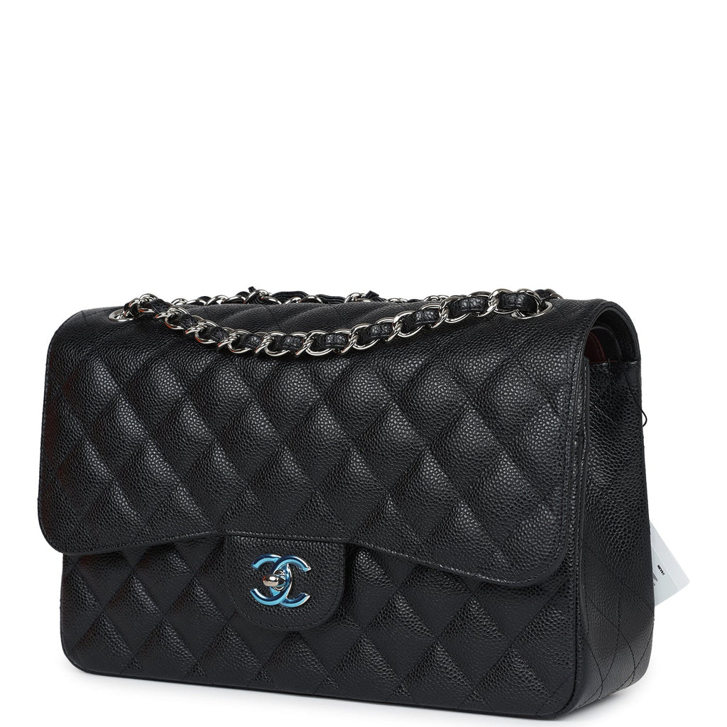 Chanel Jumbo Classic Double Flap Bag Black Caviar Silver Hardware