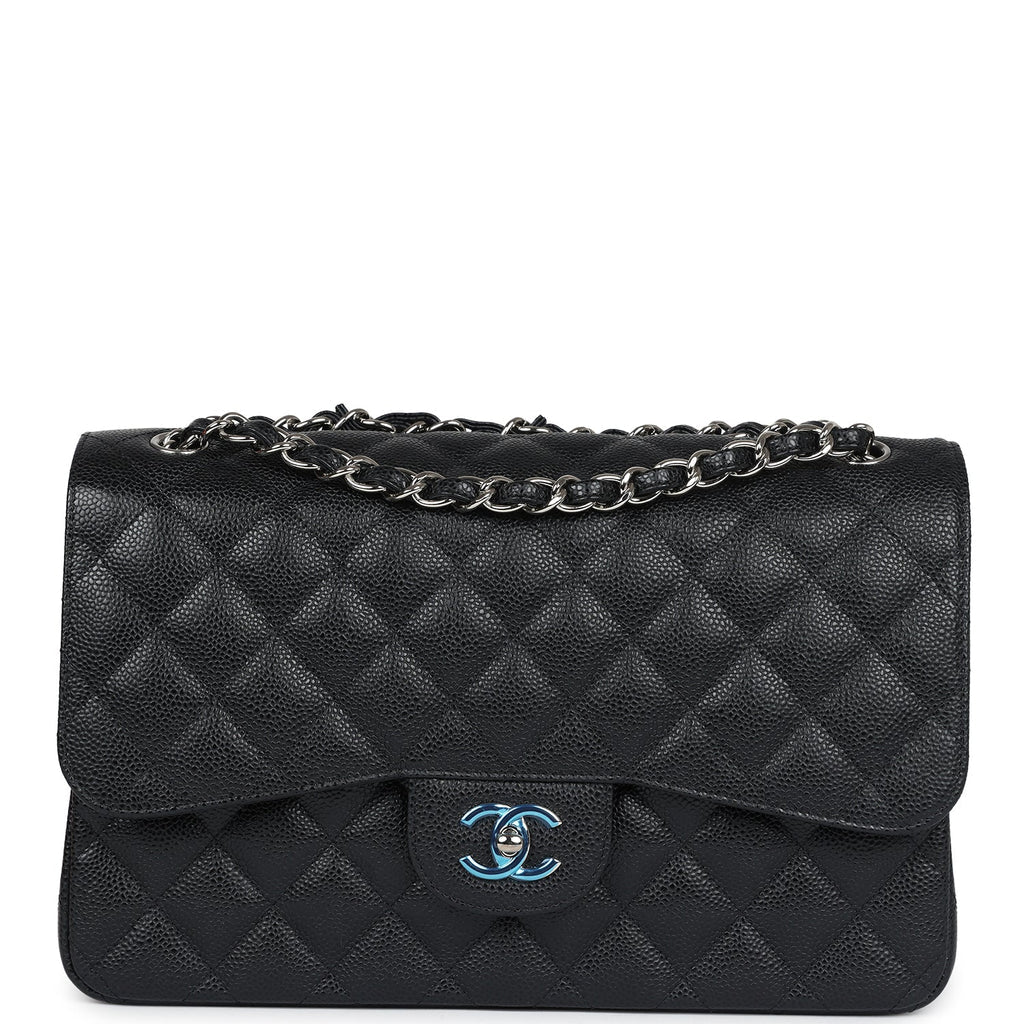 Chanel Jumbo Classic Double Flap Bag Black Caviar Silver Hardware