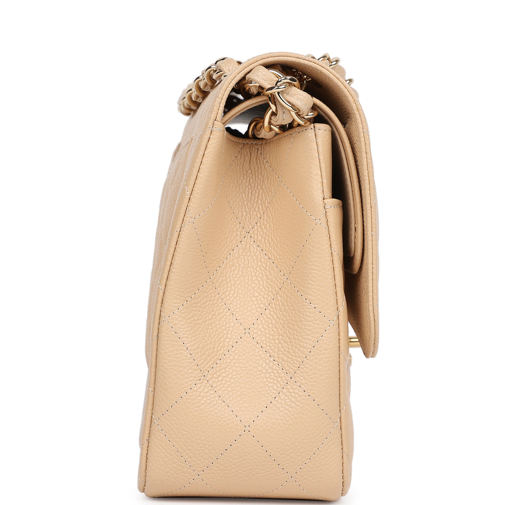 Chanel Jumbo Classic Double Flap Bag Beige Caviar Gold Hardware