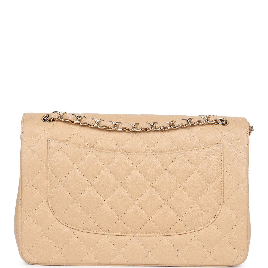 Chanel Jumbo Classic Double Flap Bag Beige Caviar Gold Hardware