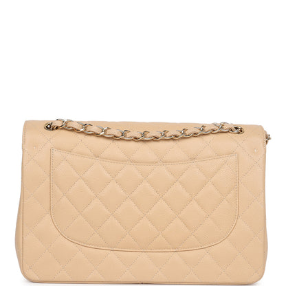 Chanel Jumbo Classic Double Flap Bag Beige Caviar Gold Hardware