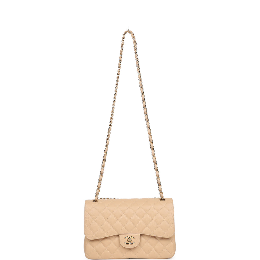 Chanel Jumbo Classic Double Flap Bag Beige Caviar Gold Hardware