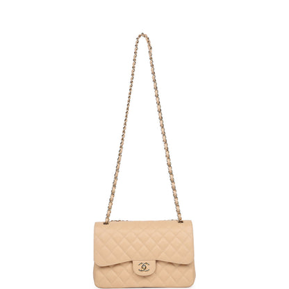 Chanel Jumbo Classic Double Flap Bag Beige Caviar Gold Hardware