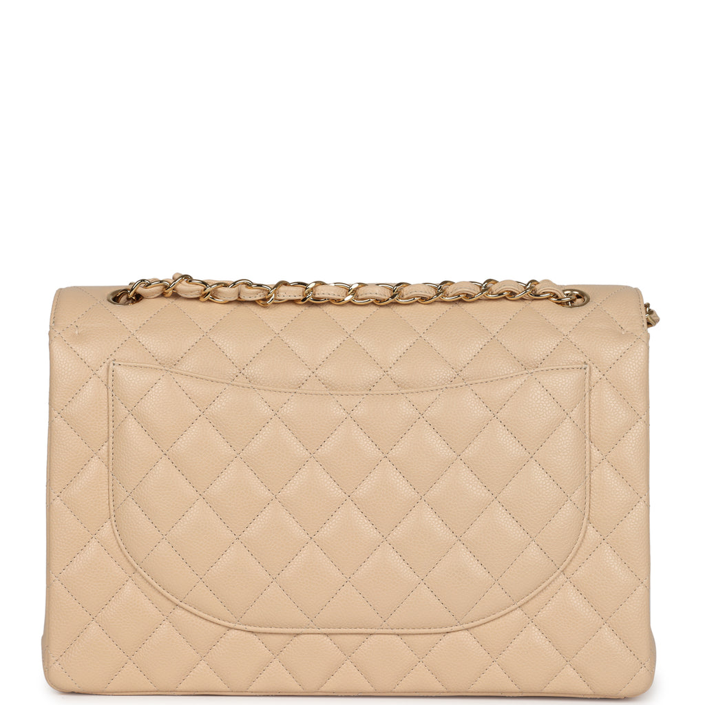 Chanel Maxi Classic Double Flap Bag Beige Caviar Gold Hardware