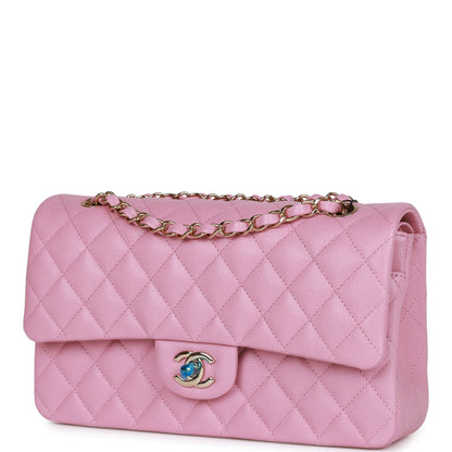 Chanel Medium Classic Double Flap Bag Dark Pink Caviar Light Gold Hardware