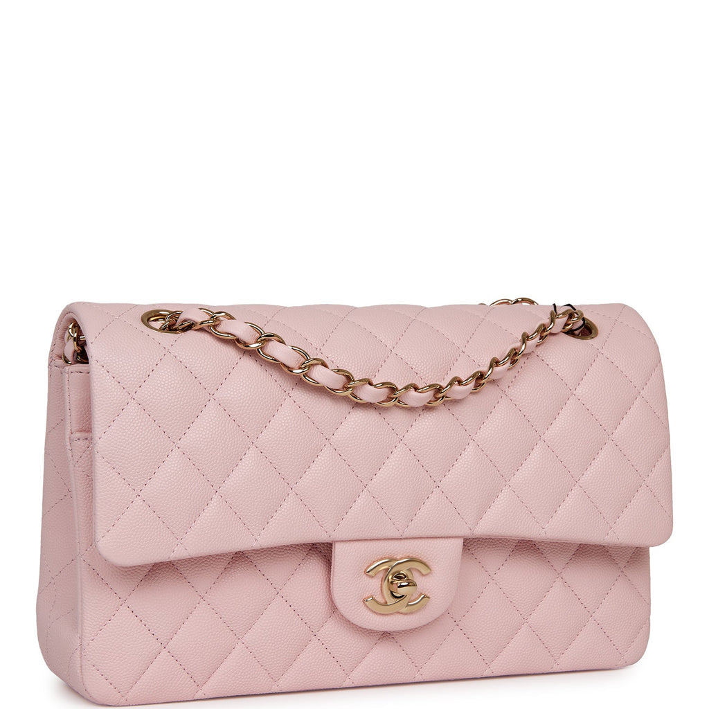 Chanel Pink Caviar Medium Classic Double Flap Bag Light Gold Hardware