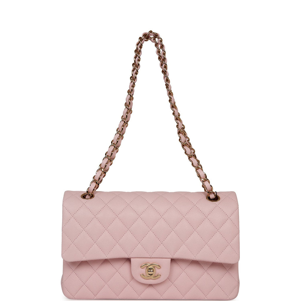 Chanel Pink Caviar Medium Classic Double Flap Bag Light Gold Hardware