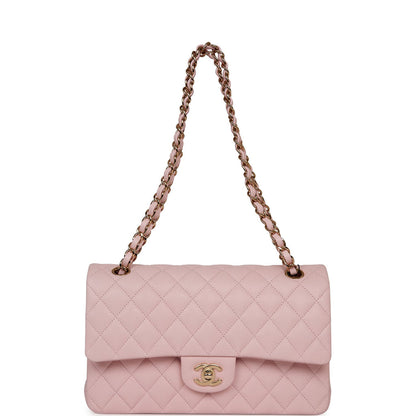 Chanel Pink Caviar Medium Classic Double Flap Bag Light Gold Hardware