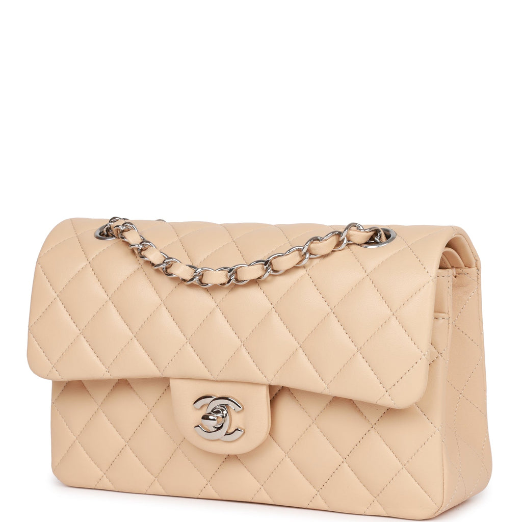 Chanel Small Classic Double Flap Beige Clair Lambskin Silver Hardware