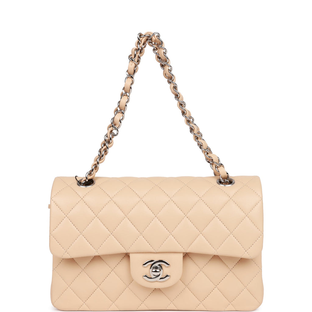 Chanel Small Classic Double Flap Beige Clair Lambskin Silver Hardware