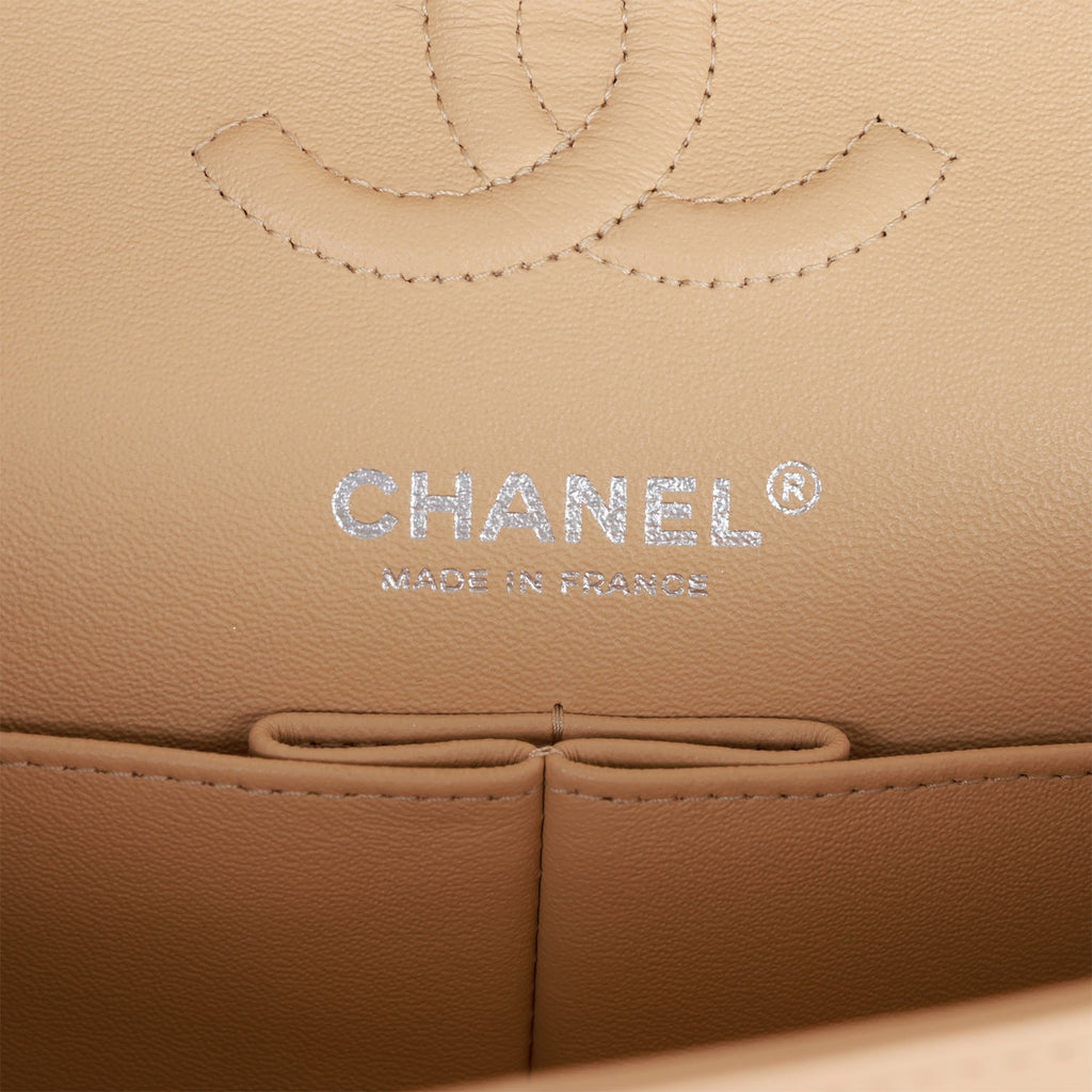 Chanel Small Classic Double Flap Beige Clair Lambskin Silver Hardware