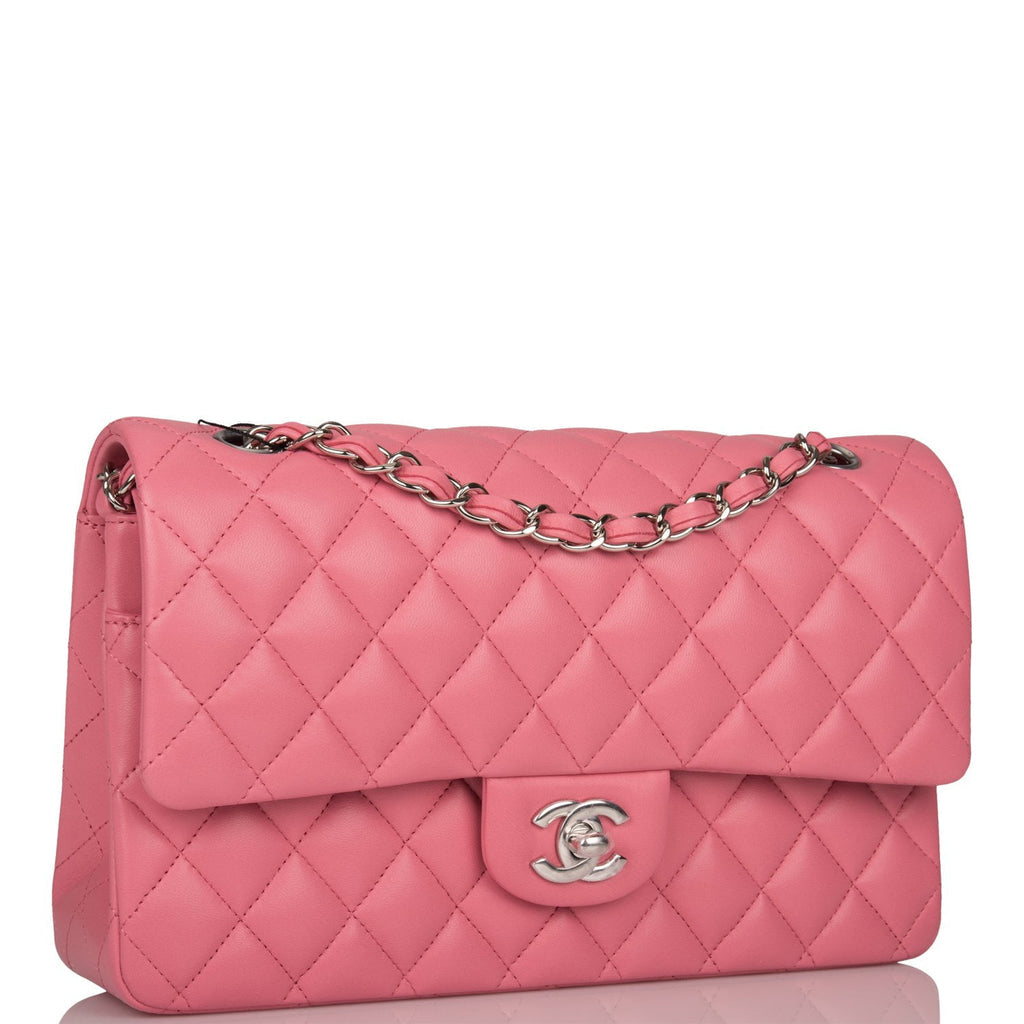 Chanel Medium Classic Double Flap Rose Pink Lambskin Silver Hardware