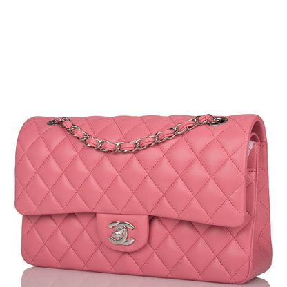 Chanel Medium Classic Double Flap Rose Pink Lambskin Silver Hardware