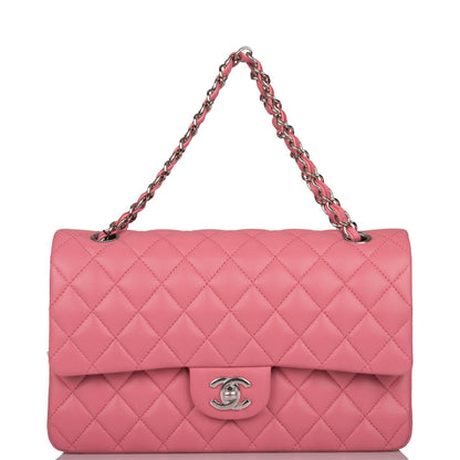 Chanel Medium Classic Double Flap Rose Pink Lambskin Silver Hardware