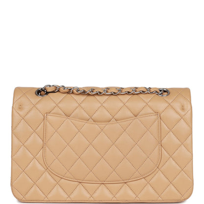 Chanel Medium Classic Double Flap Bag Beige Lambskin Silver Hardware