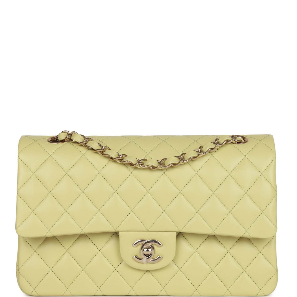 Chanel Medium Classic Double Flap Bag Light Green Lambskin Light Gold Hardware