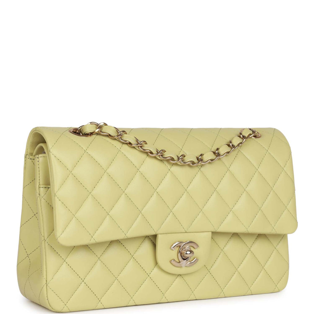 Chanel Medium Classic Double Flap Bag Light Green Lambskin Light Gold Hardware