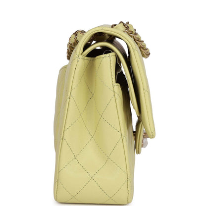 Chanel Medium Classic Double Flap Bag Light Green Lambskin Light Gold Hardware