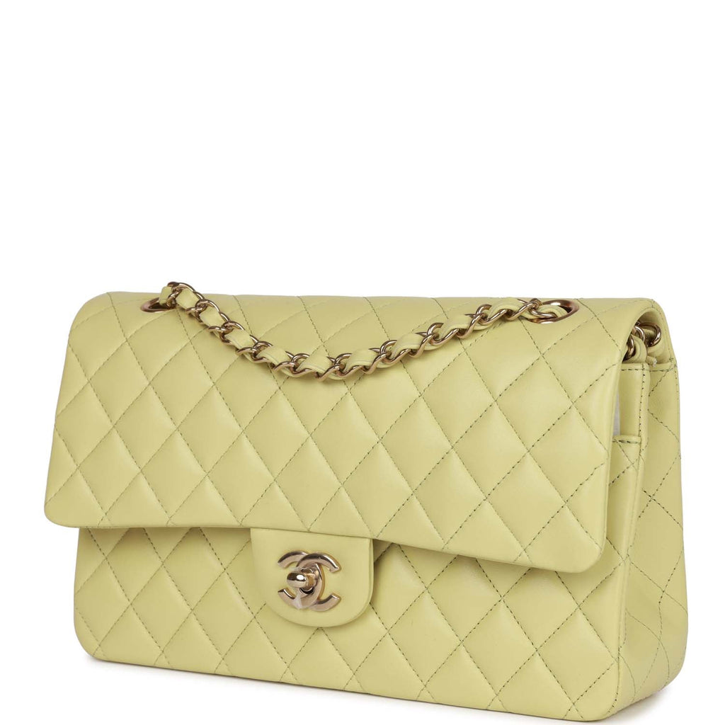 Chanel Medium Classic Double Flap Bag Light Green Lambskin Light Gold Hardware