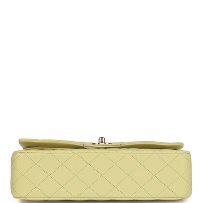 Chanel Medium Classic Double Flap Bag Light Green Lambskin Light Gold Hardware