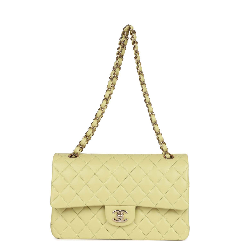 Chanel Medium Classic Double Flap Bag Light Green Lambskin Light Gold Hardware