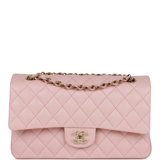 Chanel Medium Classic Double Flap Bag Light Pink Lambskin Light Gold Hardware