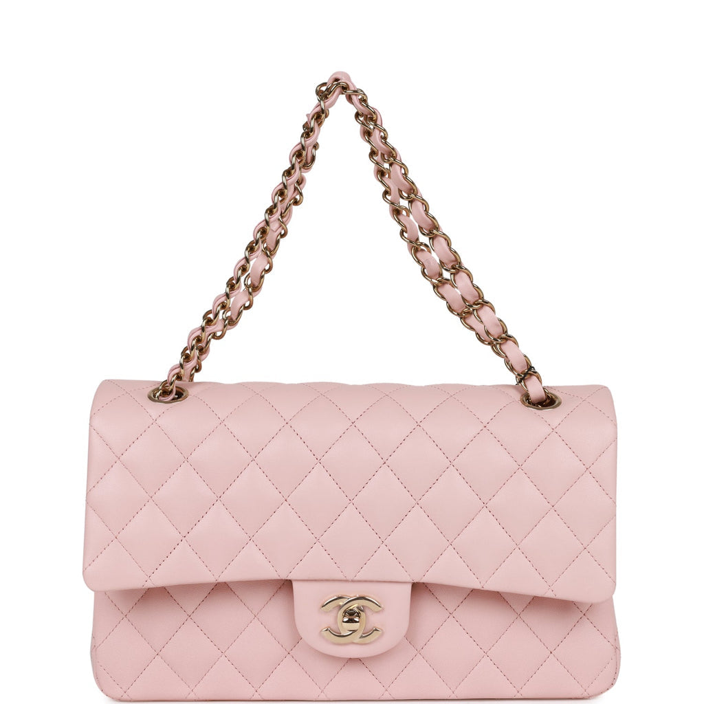 Chanel Medium Classic Double Flap Bag Light Pink Lambskin Light Gold Hardware