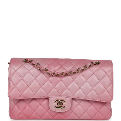 Pre-owned Chanel Medium Classic Double Flap Bag Pink Iridescent Ombre Goatskin Gold Hardware