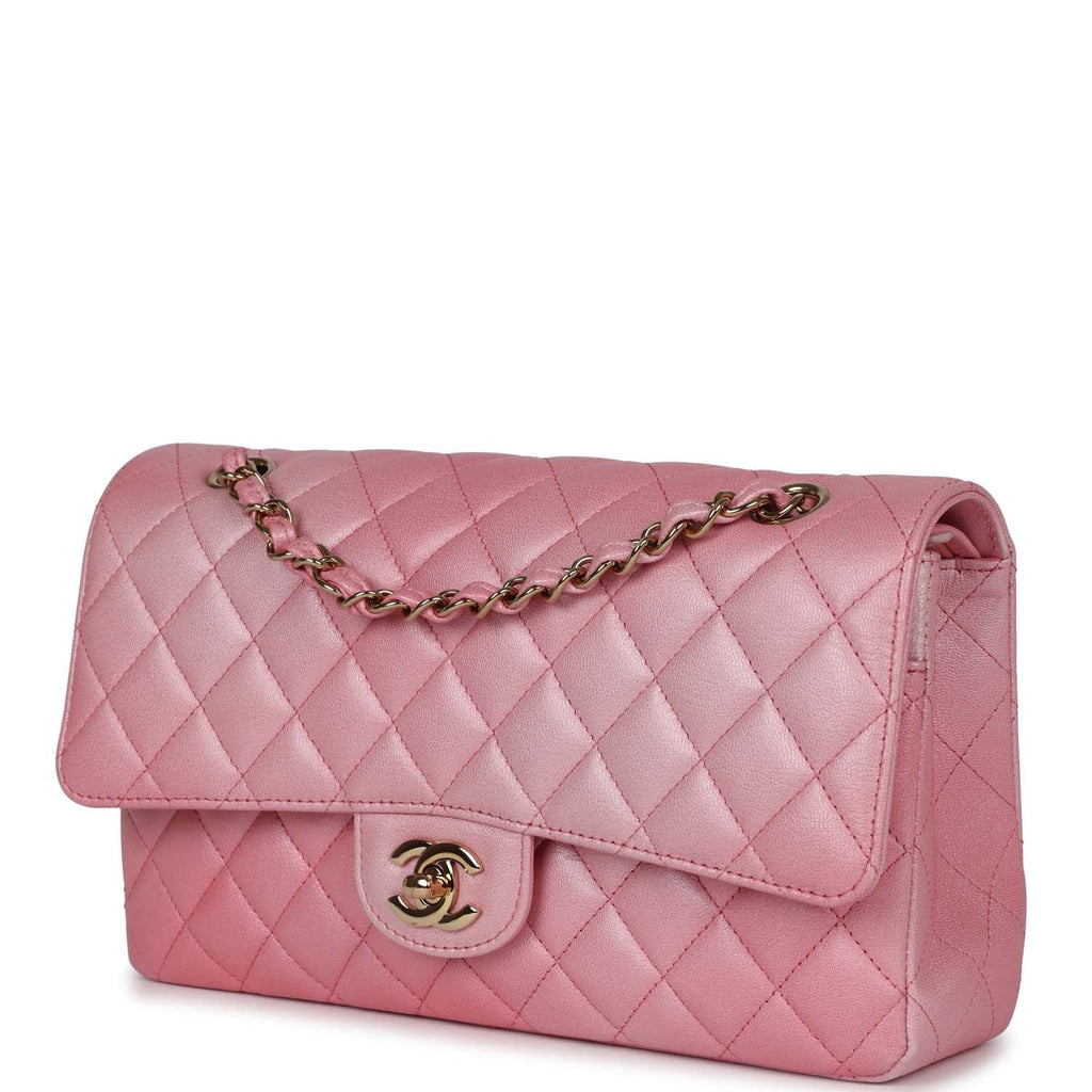 Pre-owned Chanel Medium Classic Double Flap Bag Pink Iridescent Ombre Goatskin Gold Hardware