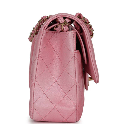 Pre-owned Chanel Medium Classic Double Flap Bag Pink Iridescent Ombre Goatskin Gold Hardware