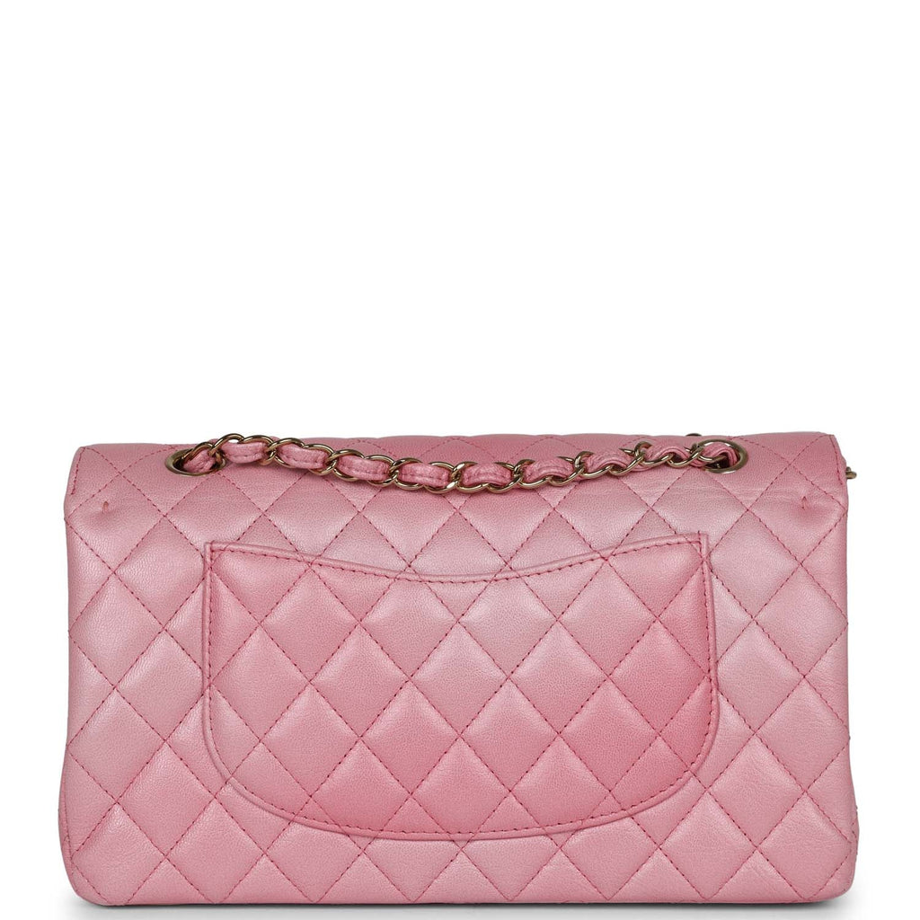 Pre-owned Chanel Medium Classic Double Flap Bag Pink Iridescent Ombre Goatskin Gold Hardware