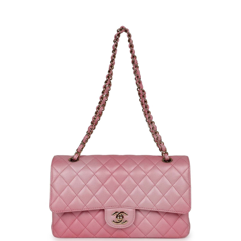 Pre-owned Chanel Medium Classic Double Flap Bag Pink Iridescent Ombre Goatskin Gold Hardware