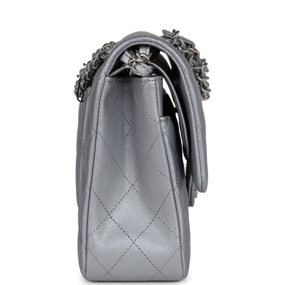 Chanel Medium Classic Double Flap Silver Caviar Silver Hardware