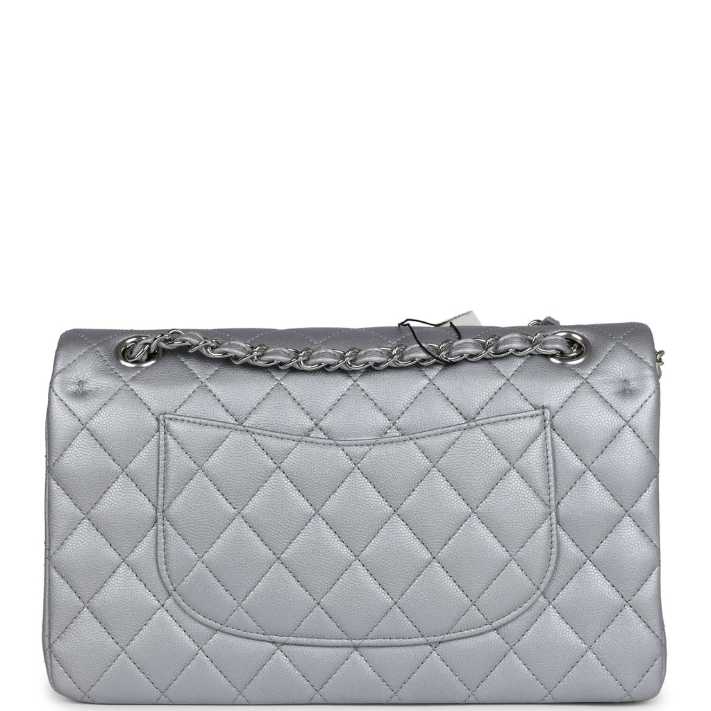 Chanel Medium Classic Double Flap Silver Caviar Silver Hardware