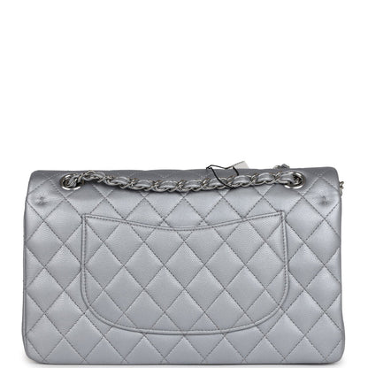 Chanel Medium Classic Double Flap Silver Caviar Silver Hardware