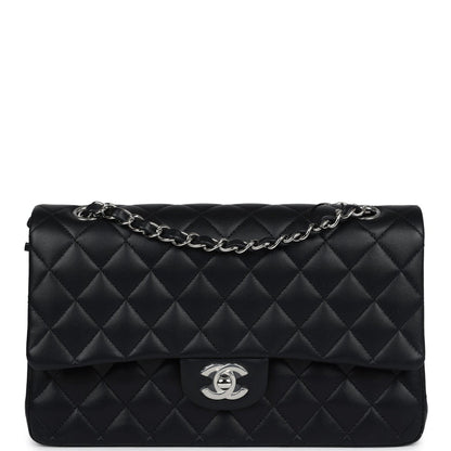 Chanel Medium Classic Double Flap Black Lambskin Silver Hardware