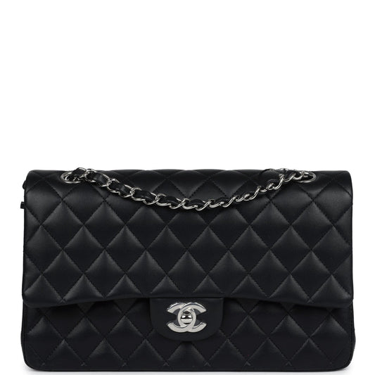 Chanel Medium Classic Double Flap Black Lambskin Silver Hardware