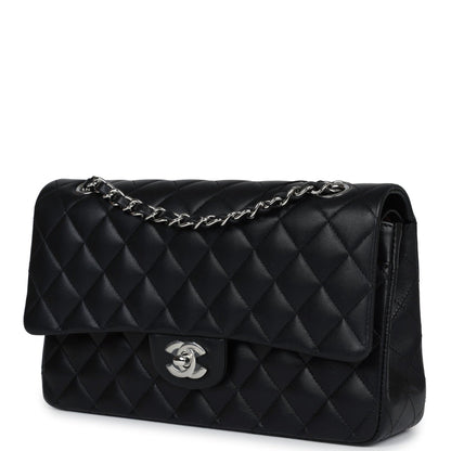 Chanel Medium Classic Double Flap Black Lambskin Silver Hardware