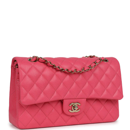 Chanel Medium Classic Double Flap Hot Pink Shiny Caviar Light Gold Hardware