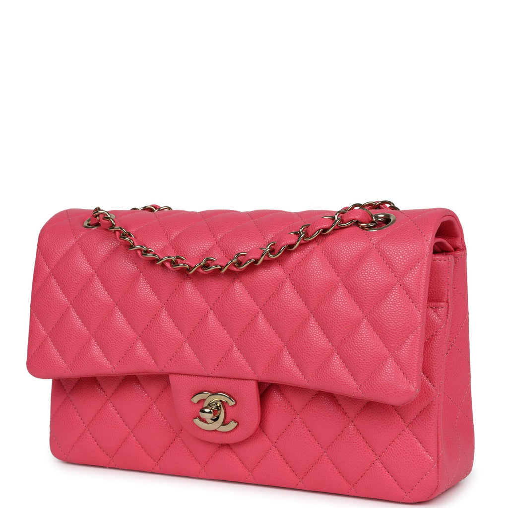 Chanel Medium Classic Double Flap Hot Pink Shiny Caviar Light Gold Hardware