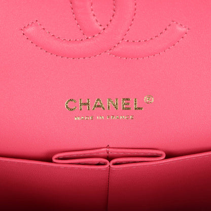 Chanel Medium Classic Double Flap Hot Pink Shiny Caviar Light Gold Hardware