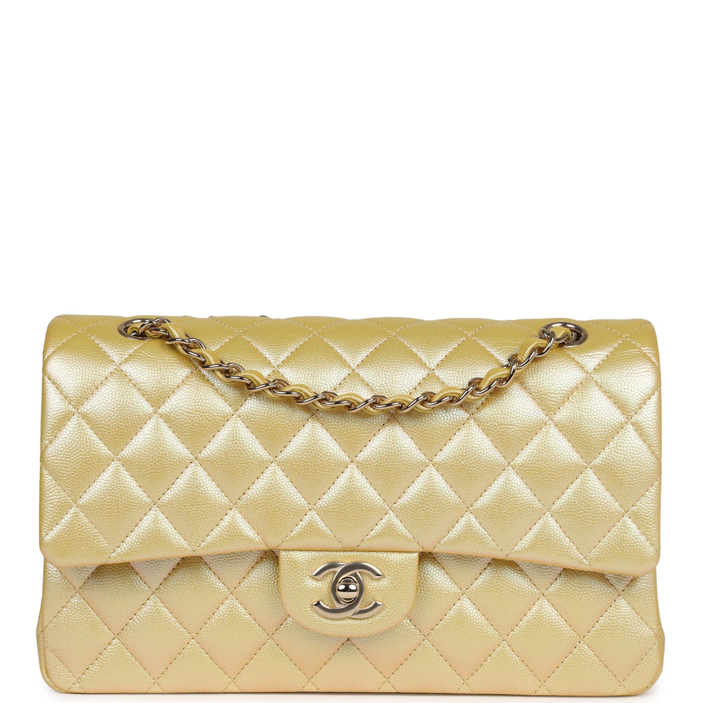 Chanel Medium Classic Double Flap Bag Yellow Iridescent Caviar Light Gold Hardware