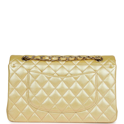 Chanel Medium Classic Double Flap Bag Yellow Iridescent Caviar Light Gold Hardware