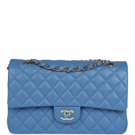 Chanel Medium Classic Double Flap Blue Caviar Gold Hardware