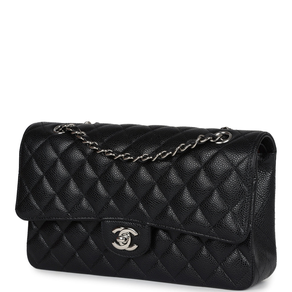 Pre-owned Chanel Medium Classic Double Flap Black Caviar Silver Hardware